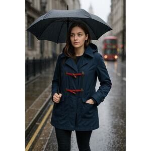 Tommy Hilfiger Navy Toggle Coat w/ Removable Lining & Hood Sz S Nautical Preppy